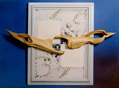 Decorative panel made of wood and rope